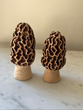Handcrafted Wooden Morel Mushroom Duo - Natural Brown